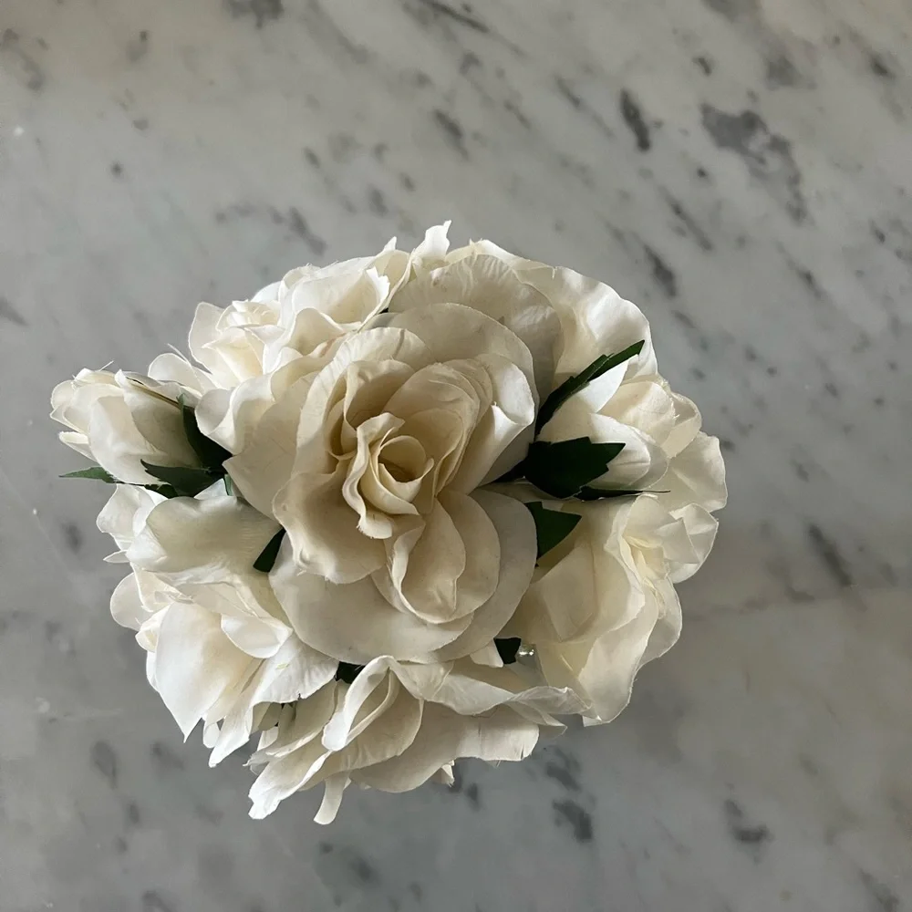 COPY - Faux white rose bouquets in glass bowl